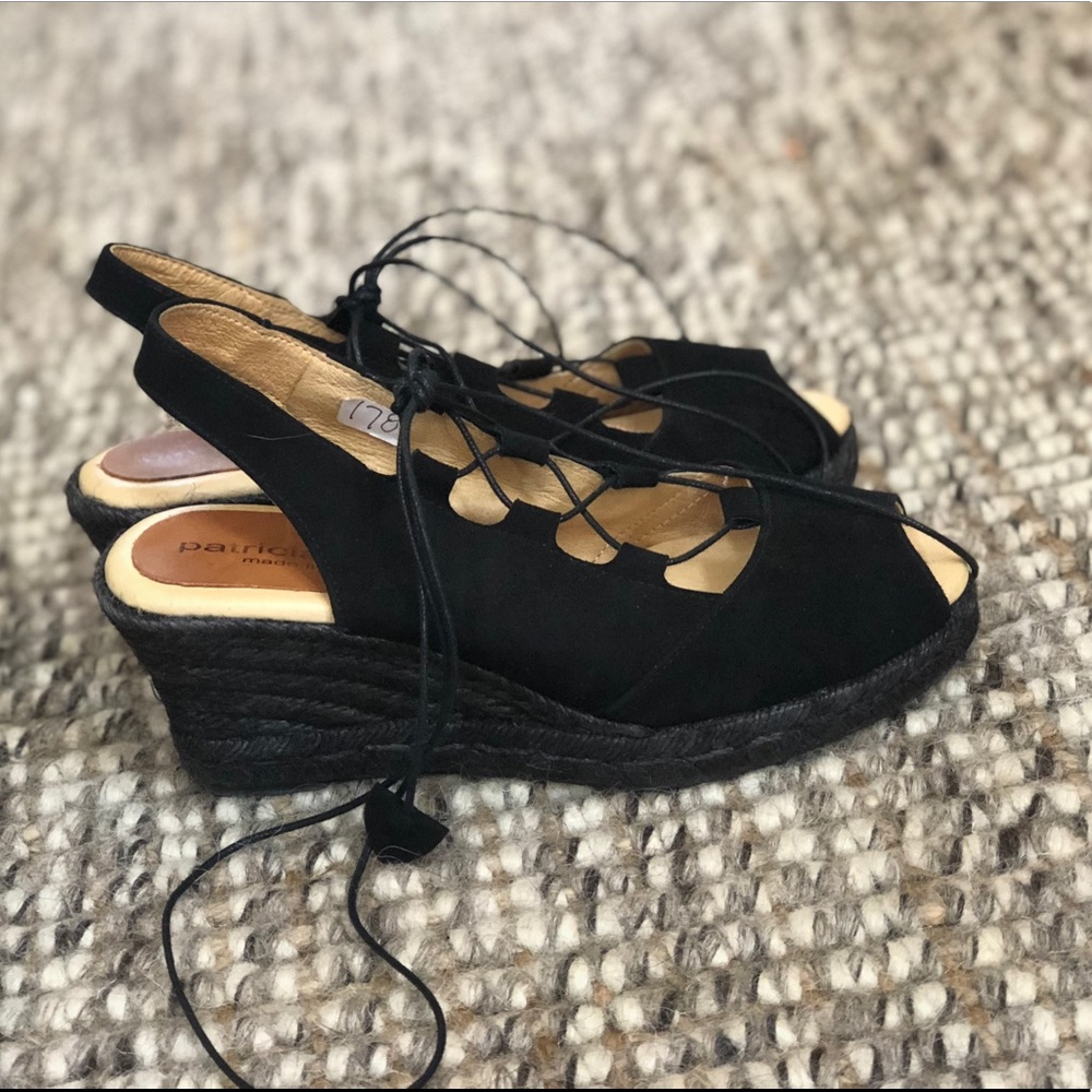 Lace wrap up wedges with peep toe!!